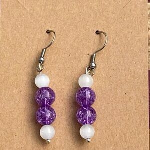 Stacked Purple and White Beaded Earrings